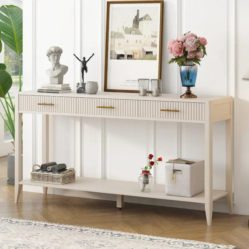 Table console d'entrée de haute qualité avec tiroirs à rayures verticales et pieds longs