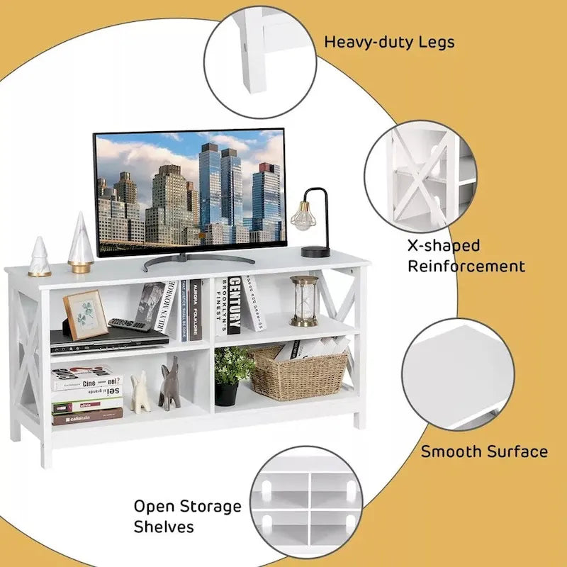 Meuble TV de divertissement avec étagères de rangement pour téléviseurs de 55 pouces Blanc - 119 cm de largeur
