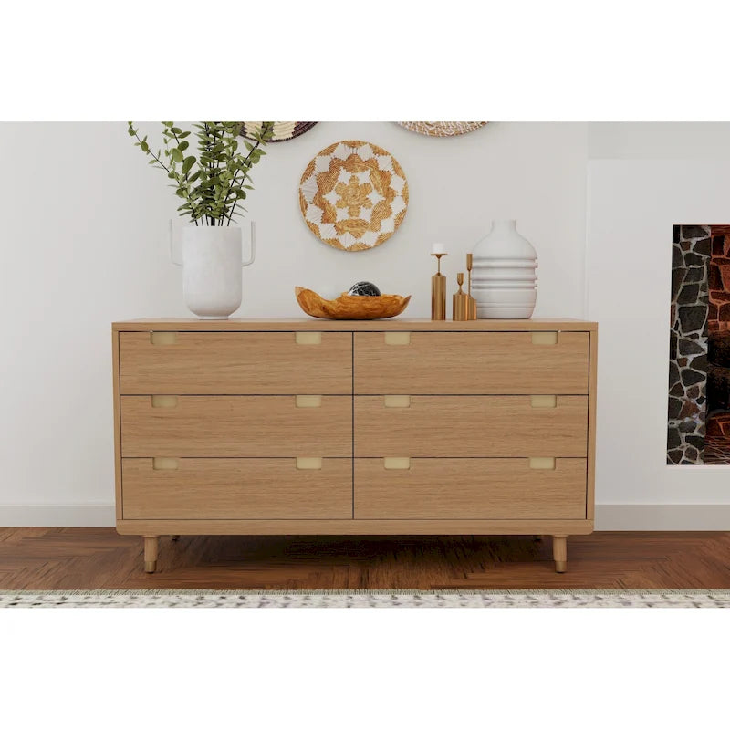 Commode à six tiroirs Easton en bois couleur sable (beige)