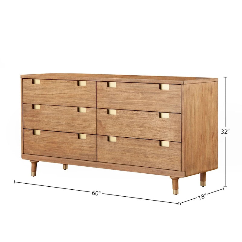  Easton Six Drawer Wood Dressser in Sand (Beige)