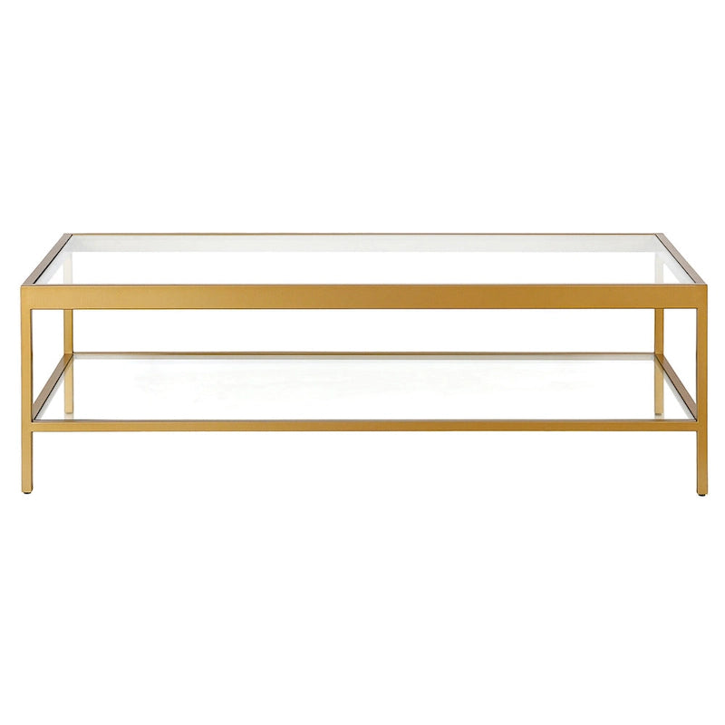 Table basse en verre et acier doré et transparent avec étagère - 54 x 17 x 24