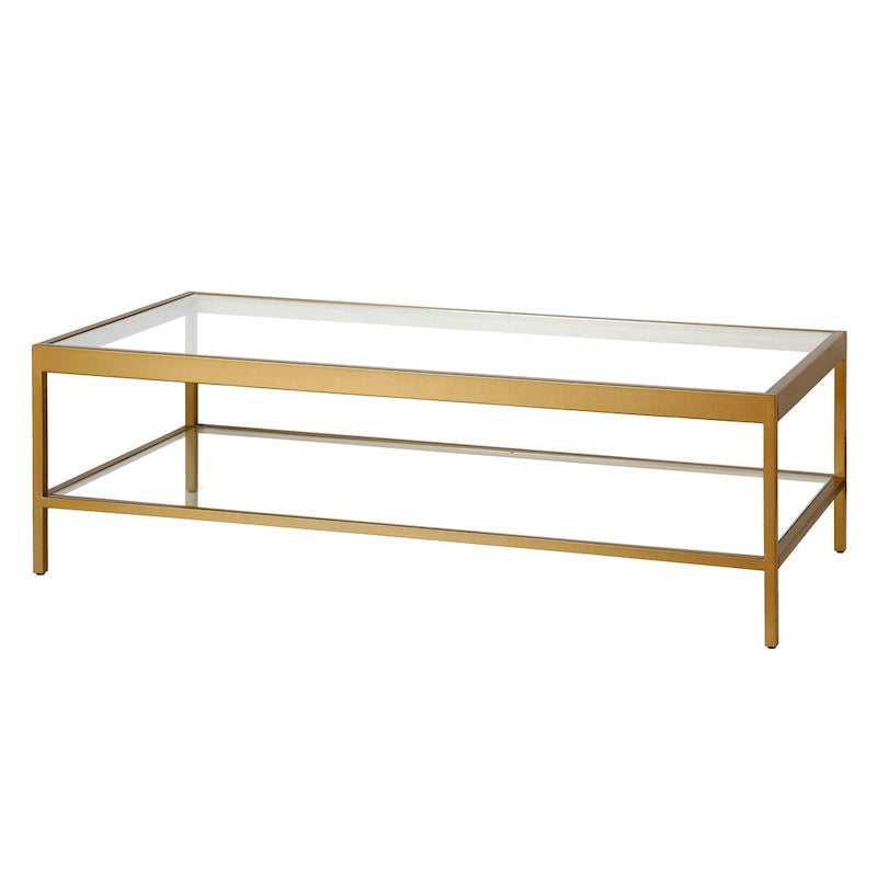 Table basse en verre et acier doré et transparent avec étagère - 54 x 17 x 24