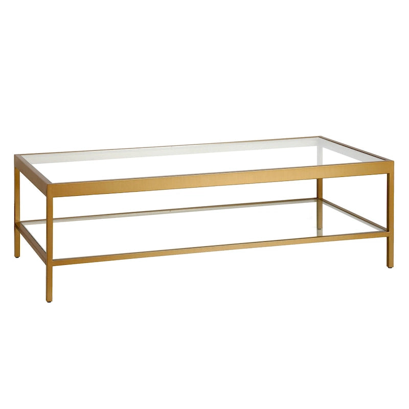 Table basse en verre et acier doré et transparent avec étagère - 54 x 17 x 24