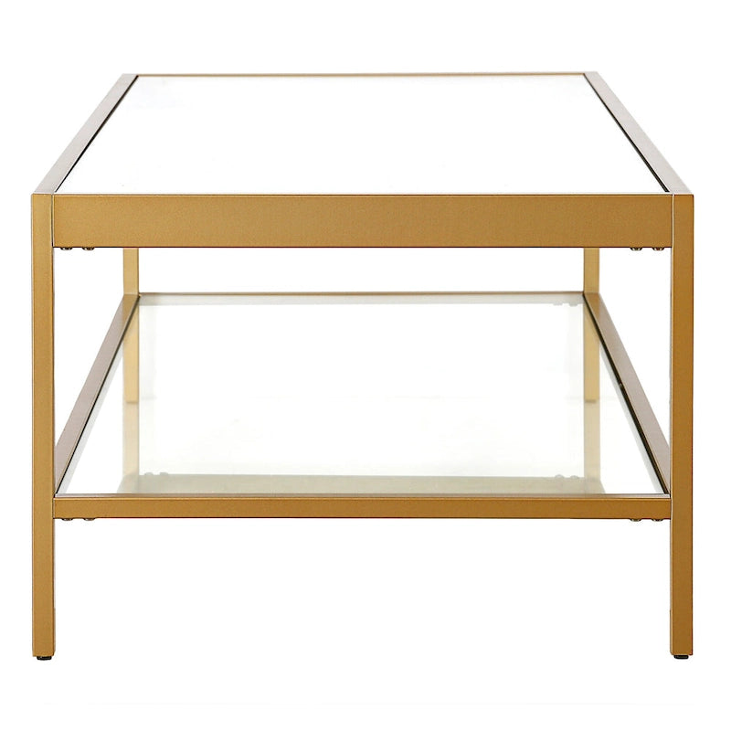 Table basse en verre et acier doré et transparent avec étagère - 54 x 17 x 24