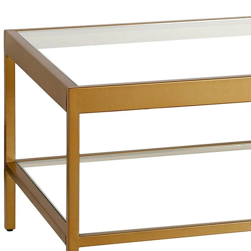 Table basse en verre et acier doré et transparent avec étagère - 54 x 17 x 24