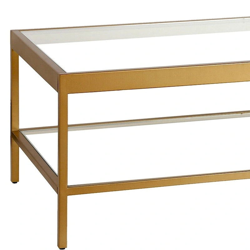 Table basse en verre et acier doré et transparent avec étagère - 54 x 17 x 24