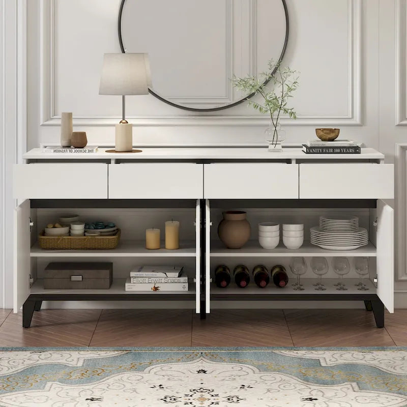 Buffet Commode Console Table Blanc/Noir 4 Portes 4 Tiroirs