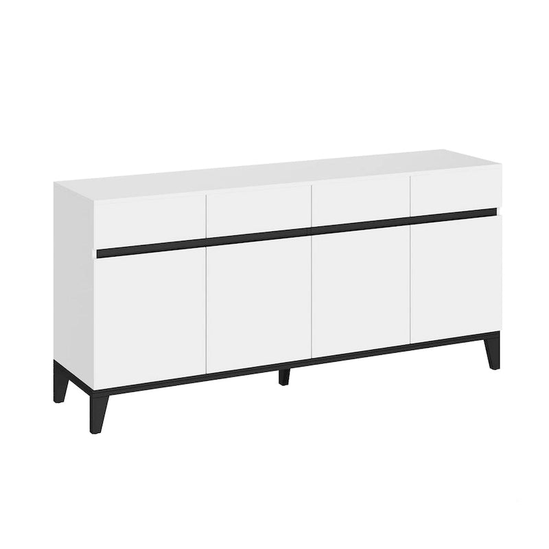 Buffet Commode Console Table Blanc/Noir 4 Portes 4 Tiroirs
