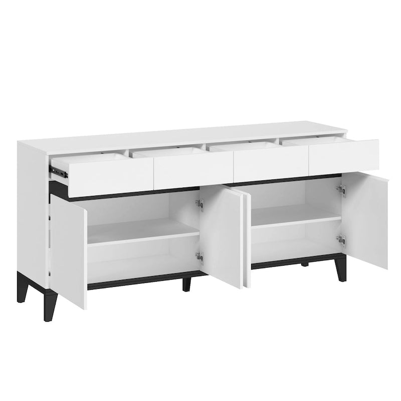 Buffet Commode Console Table Blanc/Noir 4 Portes 4 Tiroirs
