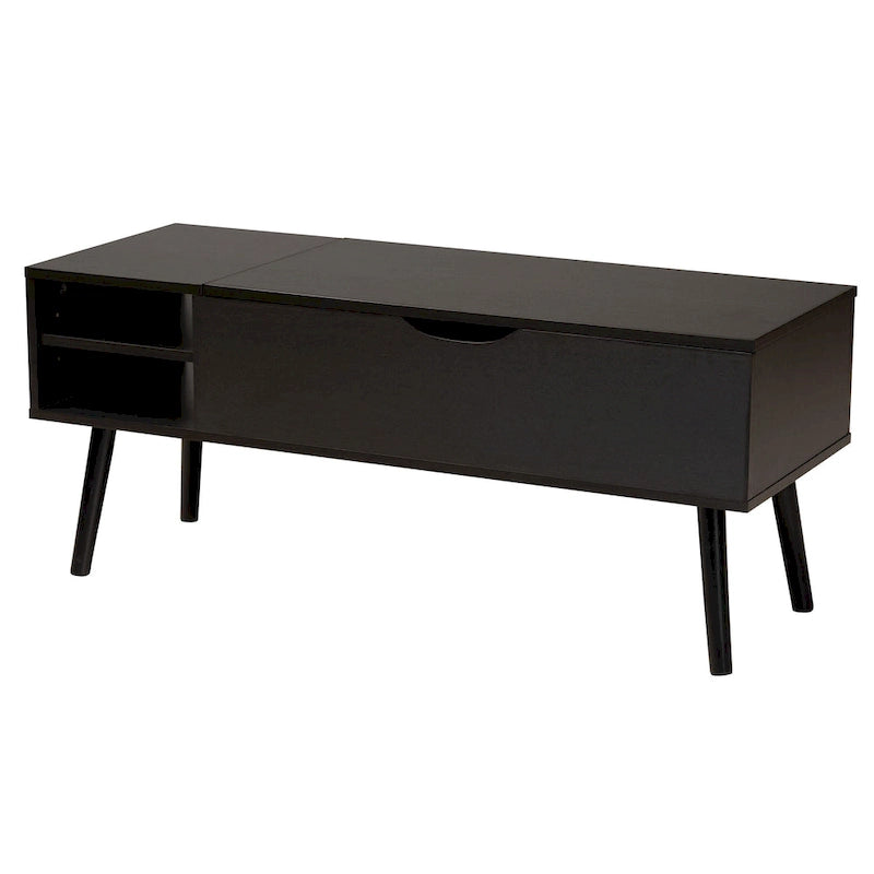 Table basse Roden moderne en bois bicolore noir et brun expresso avec compartiment de rangement à plateau relevable