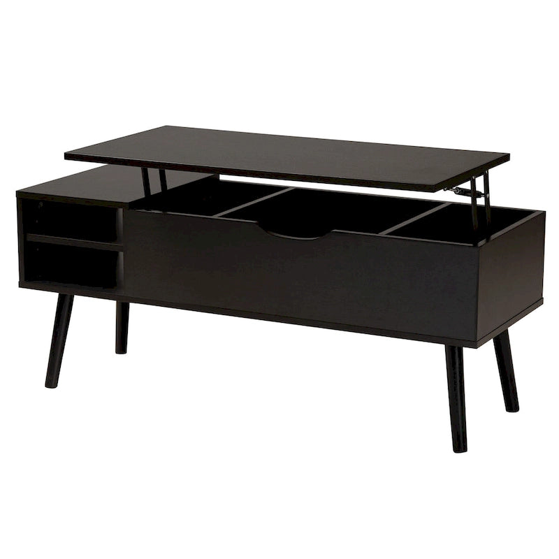 Table basse Roden moderne en bois bicolore noir et brun expresso avec compartiment de rangement à plateau relevable