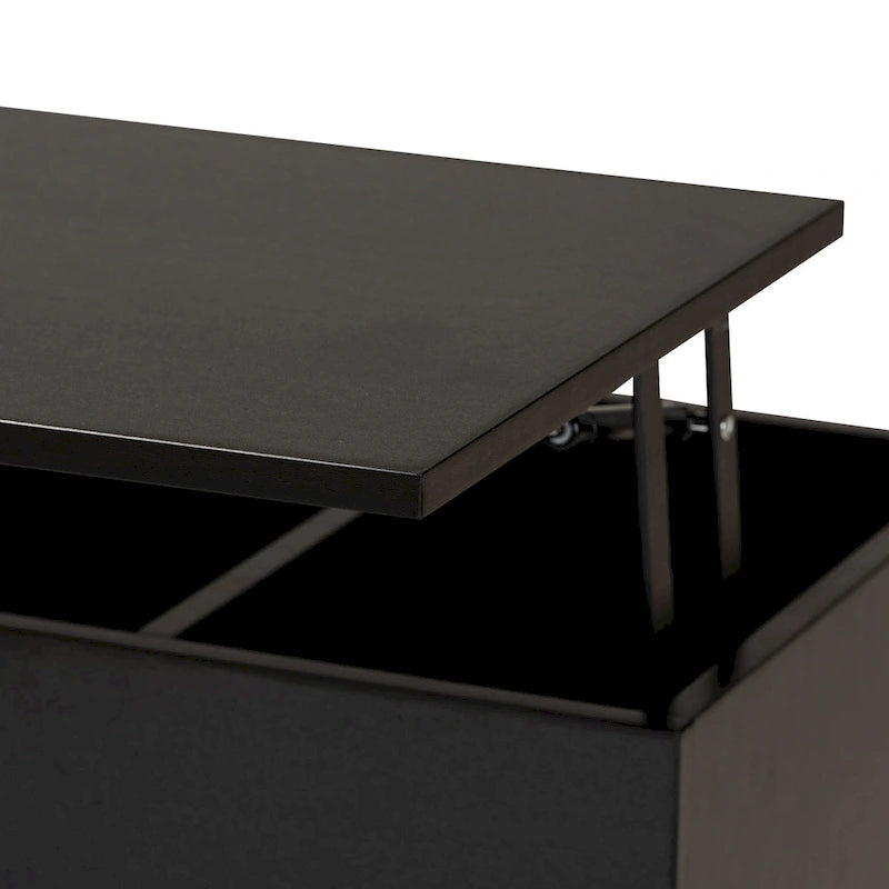 Table basse Roden moderne en bois bicolore noir et brun expresso avec compartiment de rangement à plateau relevable