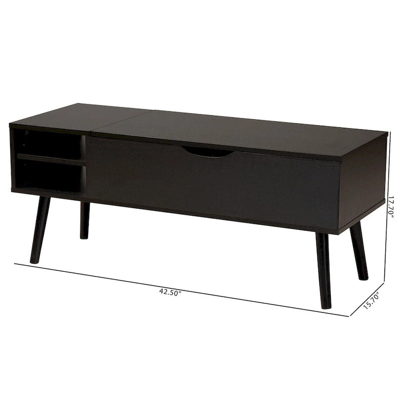 Table basse Roden moderne en bois bicolore noir et brun expresso avec compartiment de rangement à plateau relevable