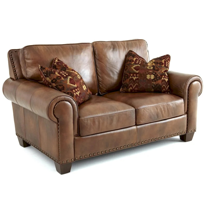  Sanremo Top Grain Leather Loveseat with Two Pillows