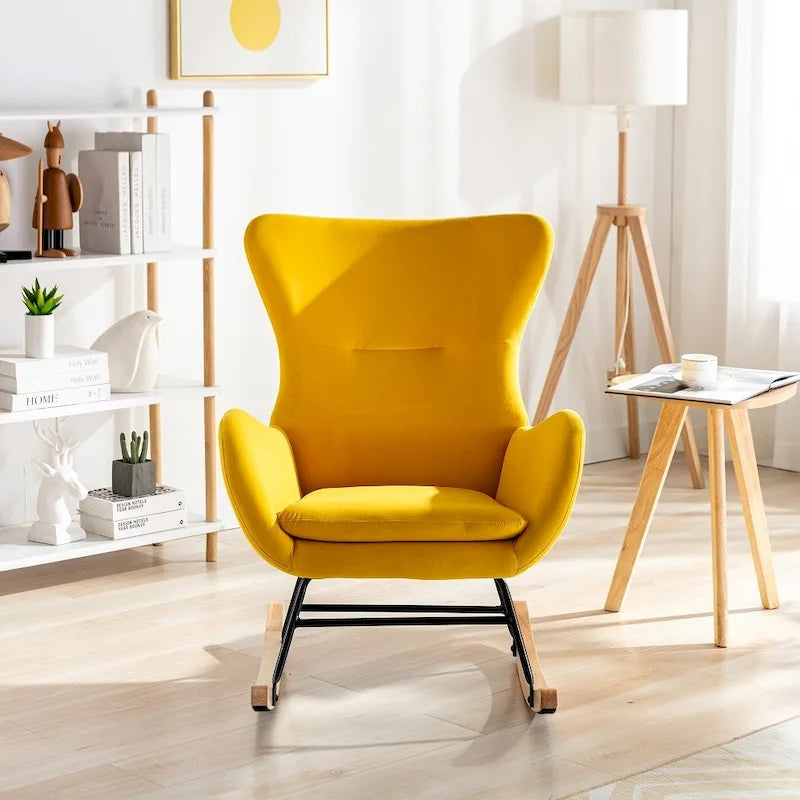 Fauteuil à bascule avec assise rembourrée en velours