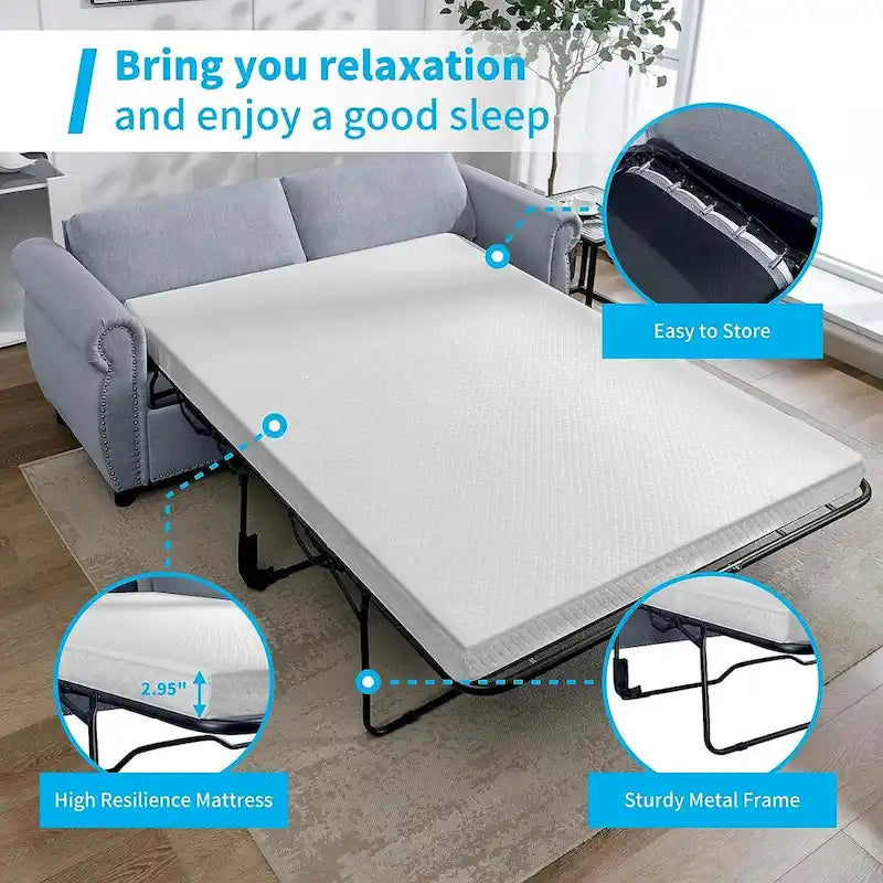 Canapé-lit convertible 2-en-1 avec matelas, causeuse rembourrée avec clous décoratifs