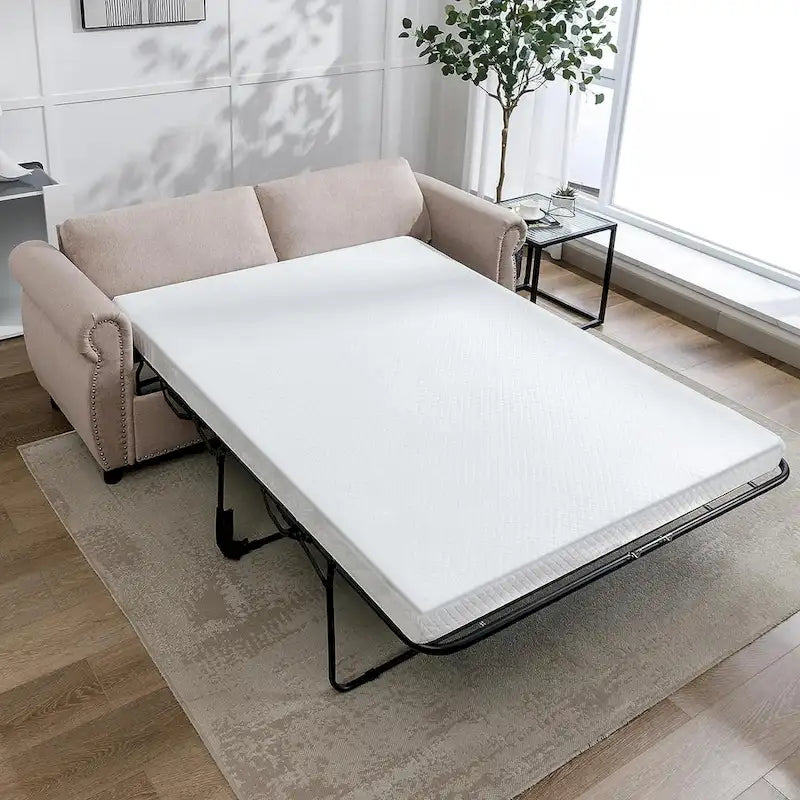 Canapé-lit convertible 2-en-1 avec matelas, causeuse rembourrée avec clous décoratifs
