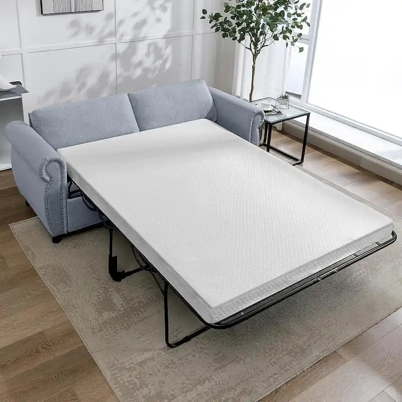 Canapé-lit convertible 2-en-1 avec matelas, causeuse rembourrée avec clous décoratifs