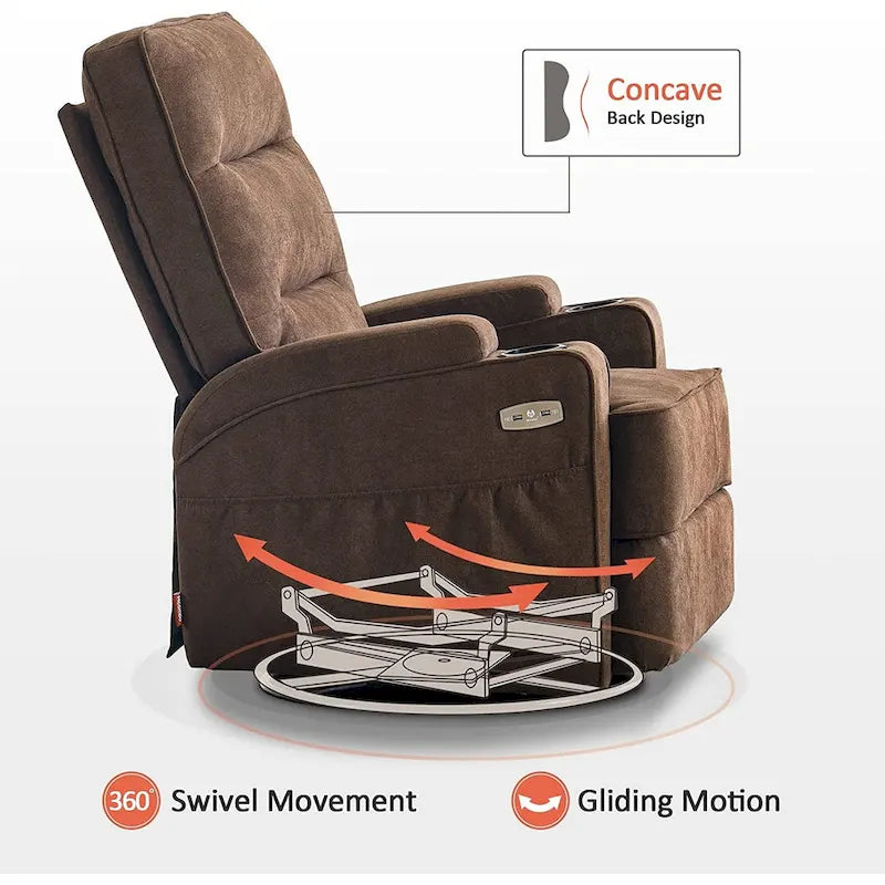 Fauteuil inclinable électrique pivotant et coulissant avec fonctions chauffante et massante, Tissu 7752