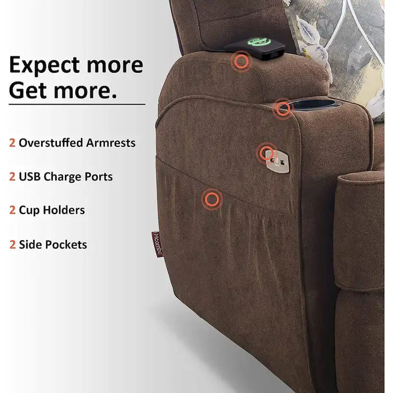 Fauteuil inclinable électrique pivotant et coulissant avec fonctions chauffante et massante, Tissu 7752