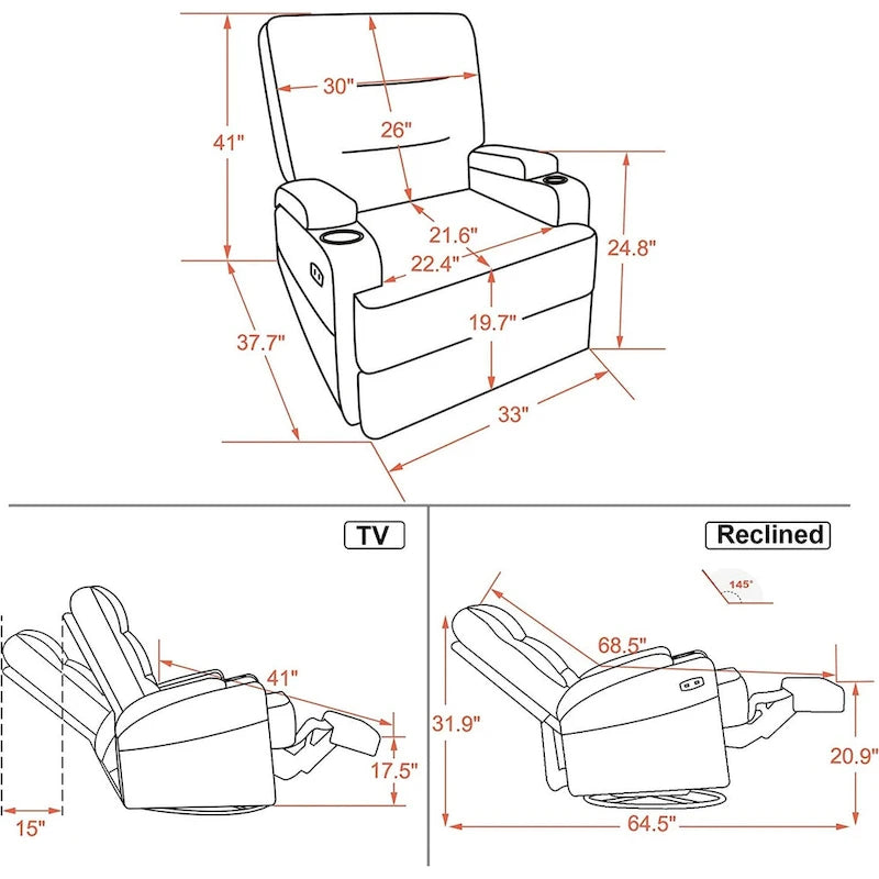 Fauteuil inclinable électrique pivotant et coulissant avec fonctions chauffante et massante, Tissu 7752