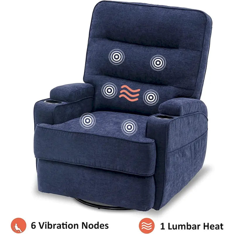Fauteuil inclinable électrique pivotant et coulissant avec fonctions chauffante et massante, Tissu 7752