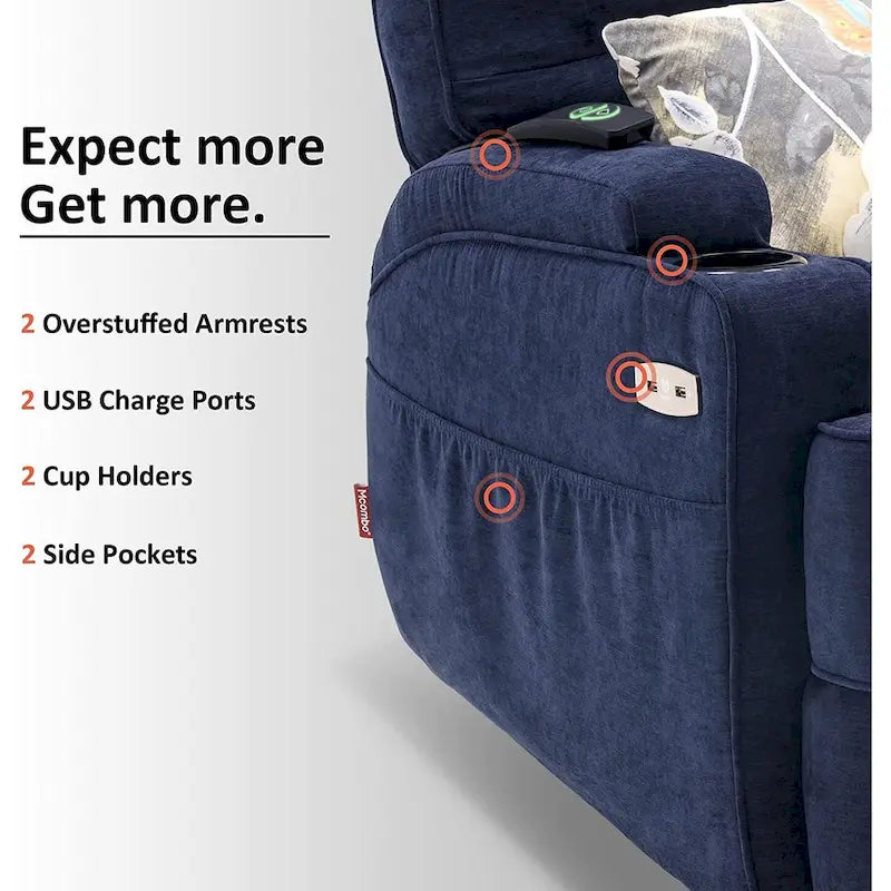 Fauteuil inclinable électrique pivotant et coulissant avec fonctions chauffante et massante, Tissu 7752