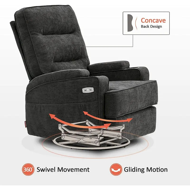 Fauteuil inclinable électrique pivotant et coulissant avec fonctions chauffante et massante, Tissu 7752