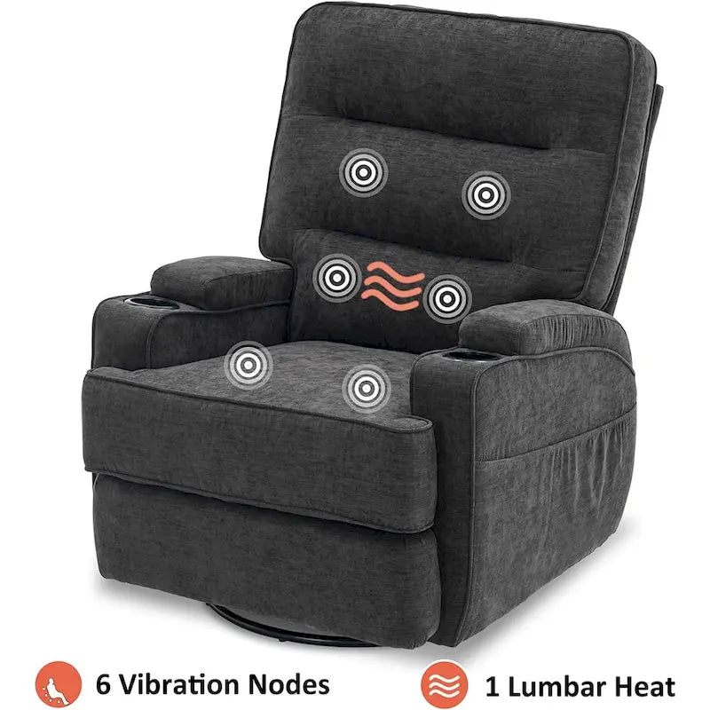 Fauteuil inclinable électrique pivotant et coulissant avec fonctions chauffante et massante, Tissu 7752