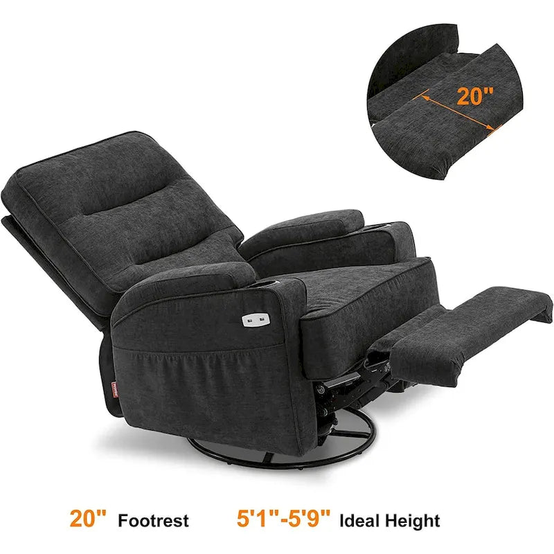Fauteuil inclinable électrique pivotant et coulissant avec fonctions chauffante et massante, Tissu 7752