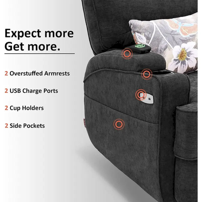 Fauteuil inclinable électrique pivotant et coulissant avec fonctions chauffante et massante, Tissu 7752