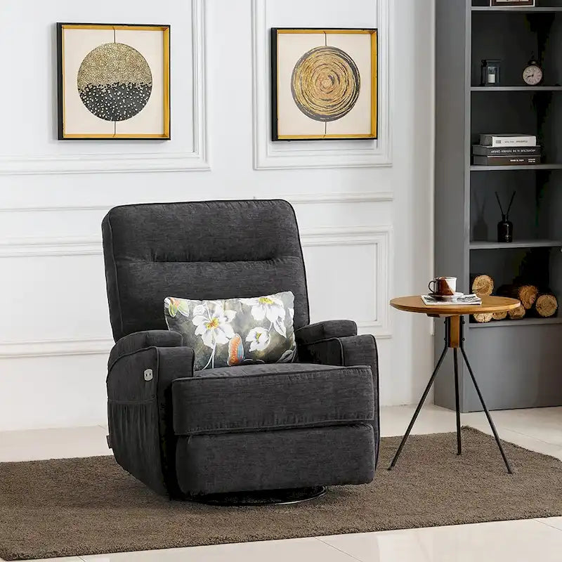 Fauteuil inclinable électrique pivotant et coulissant avec fonctions chauffante et massante, Tissu 7752