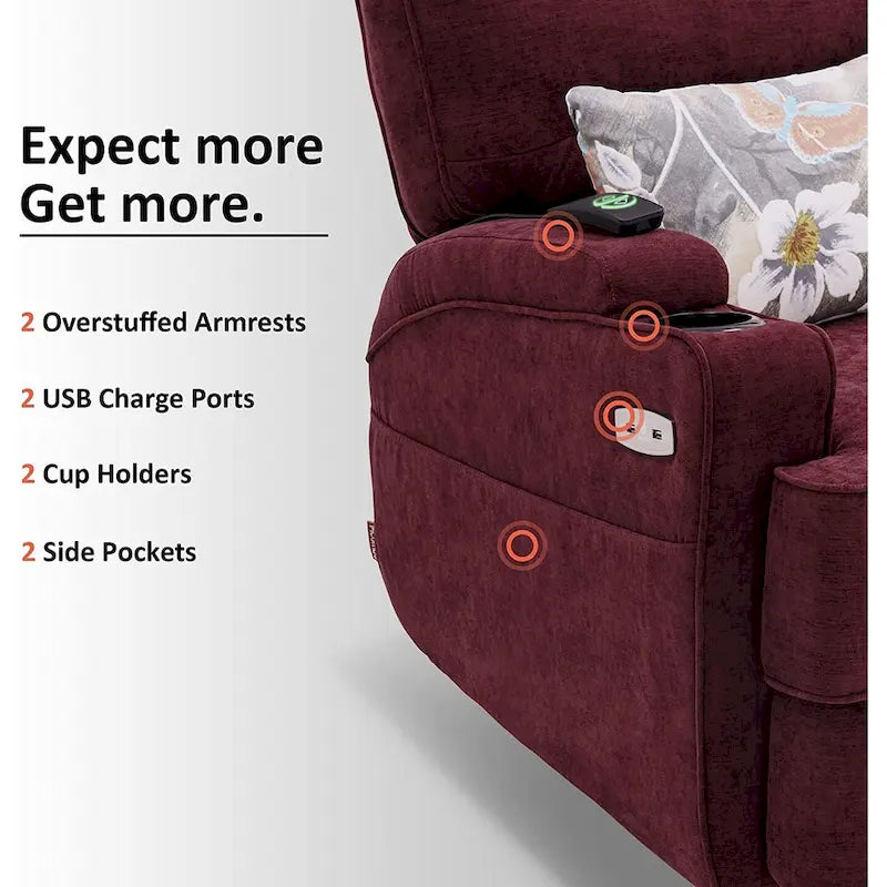 Fauteuil inclinable électrique pivotant et coulissant avec fonctions chauffante et massante, Tissu 7752