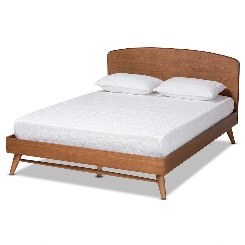 Lit plateforme Keagan Mid-Century Modern Transitional à finition noyer