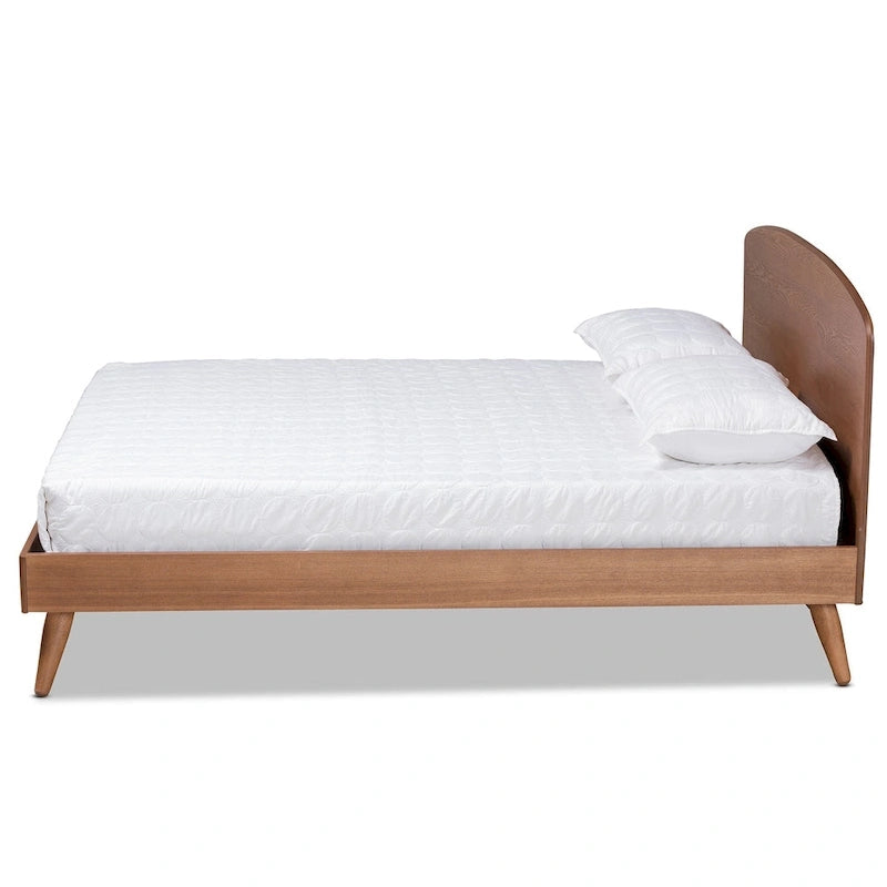 Lit plateforme Keagan Mid-Century Modern Transitional à finition noyer