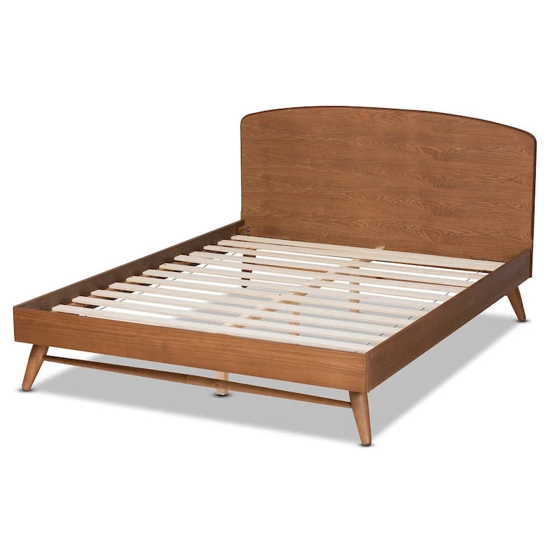 Lit plateforme Keagan Mid-Century Modern Transitional à finition noyer