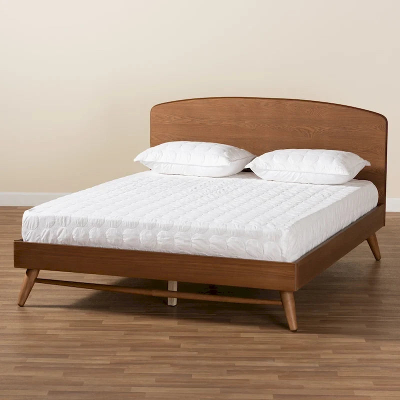 Lit plateforme Keagan Mid-Century Modern Transitional à finition noyer