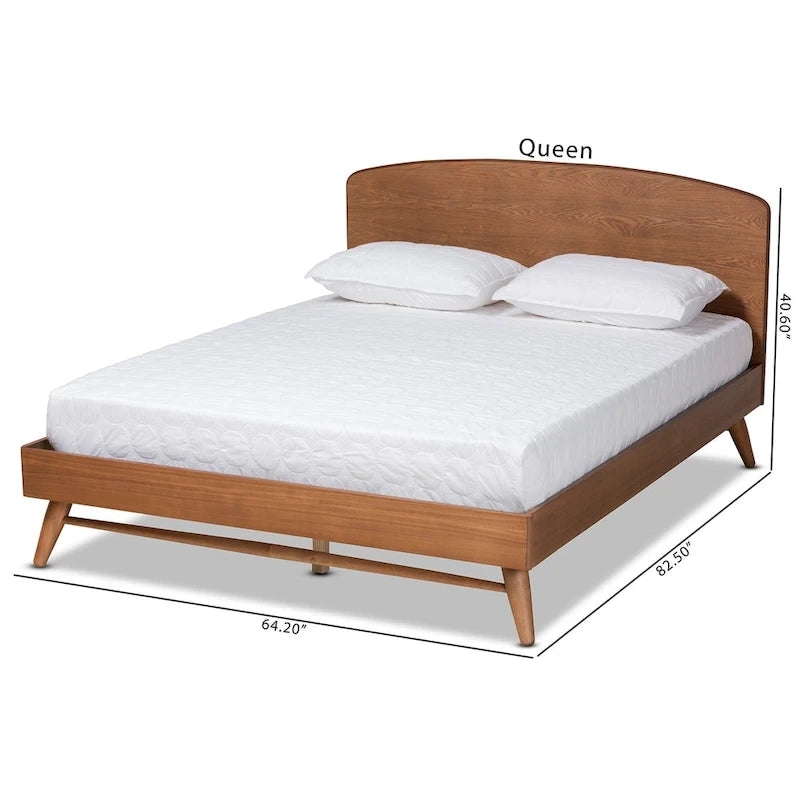 Lit plateforme Keagan Mid-Century Modern Transitional à finition noyer