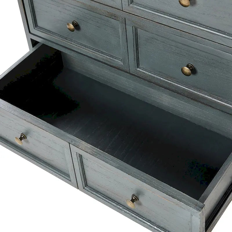 Table de chevet Pallantium Farmhouse 30 po de hauteur vieillie avec 3 tiroirs, pieds en bois massif et pieds réglables