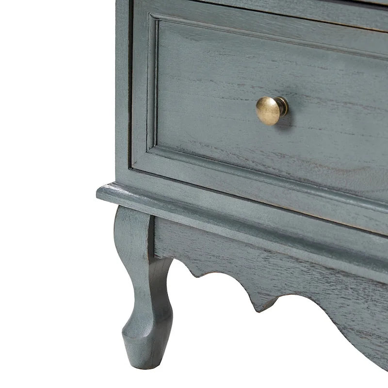 Table de chevet Pallantium Farmhouse 30 po de hauteur vieillie avec 3 tiroirs, pieds en bois massif et pieds réglables