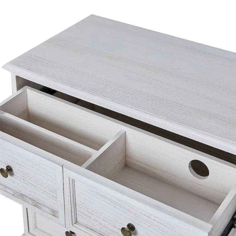 Table de chevet Pallantium Farmhouse 30 po de hauteur vieillie avec 3 tiroirs, pieds en bois massif et pieds réglables