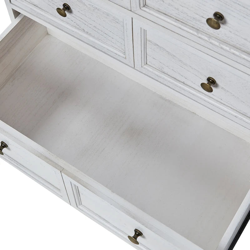 Table de chevet Pallantium Farmhouse 30 po de hauteur vieillie avec 3 tiroirs, pieds en bois massif et pieds réglables