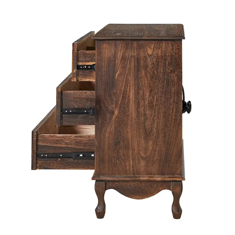 Table de chevet Pallantium Farmhouse 30 po de hauteur vieillie avec 3 tiroirs, pieds en bois massif et pieds réglables