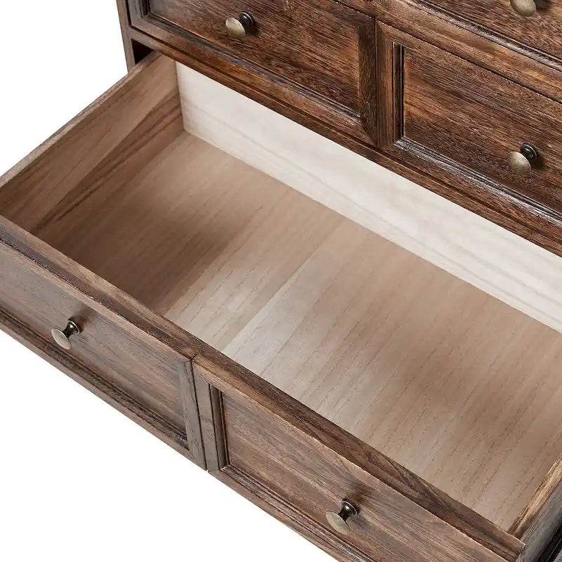 Table de chevet Pallantium Farmhouse 30 po de hauteur vieillie avec 3 tiroirs, pieds en bois massif et pieds réglables