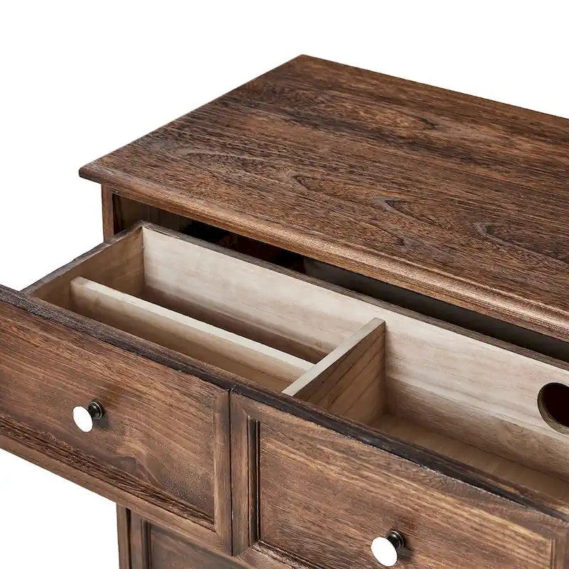 Table de chevet Pallantium Farmhouse 30 po de hauteur vieillie avec 3 tiroirs, pieds en bois massif et pieds réglables
