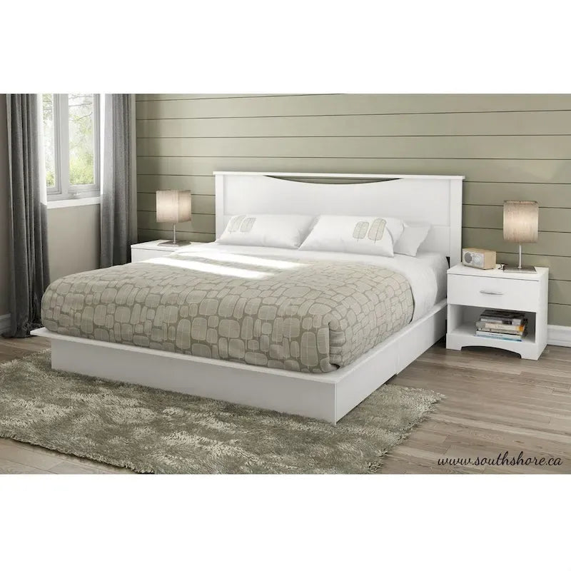 Lit plateforme moderne King Size avec tiroirs de rangement finition blanche