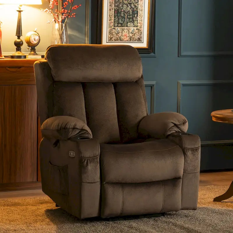 Fauteuil inclinable releveur grande taille avec repose-pieds étendu pour personnes âgées de grande taille et fortes corpulences, télécommande, porte-gobelets, tissu 7426