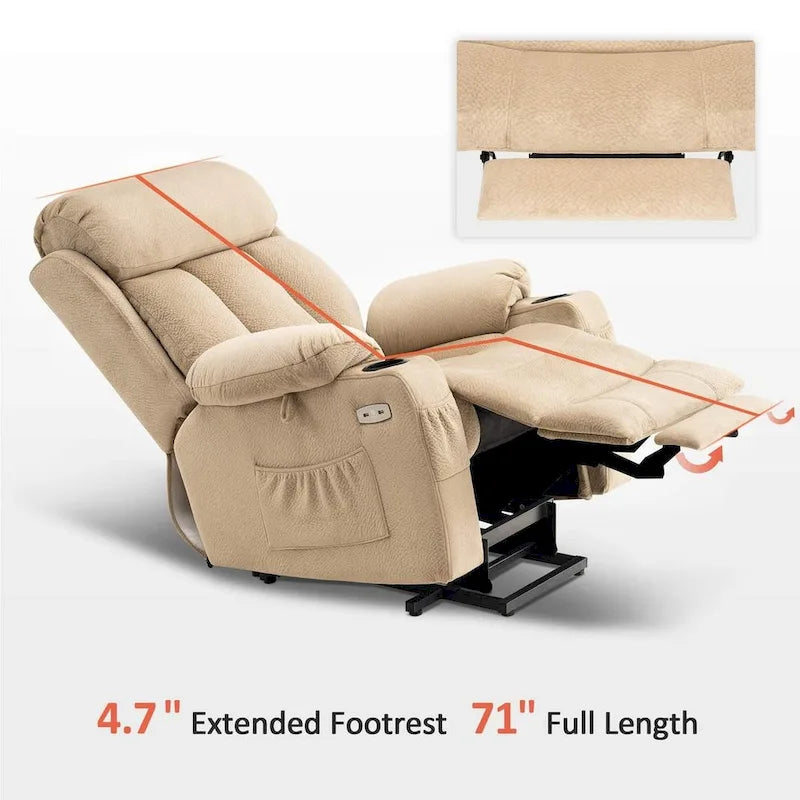 Fauteuil inclinable releveur grande taille avec repose-pieds étendu pour personnes âgées de grande taille et fortes corpulences, télécommande, porte-gobelets, tissu 7426