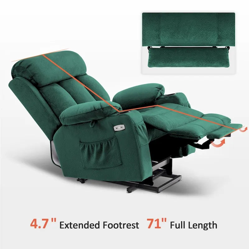 Fauteuil inclinable releveur grande taille avec repose-pieds étendu pour personnes âgées de grande taille et fortes corpulences, télécommande, porte-gobelets, tissu 7426