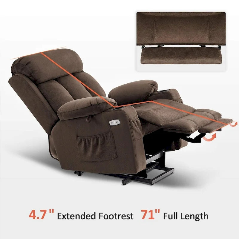 Fauteuil inclinable releveur grande taille avec repose-pieds étendu pour personnes âgées de grande taille et fortes corpulences, télécommande, porte-gobelets, tissu 7426